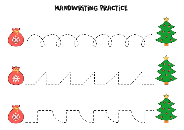 Premium Vector | Tracing lines with christmas trees and bags. writing ...