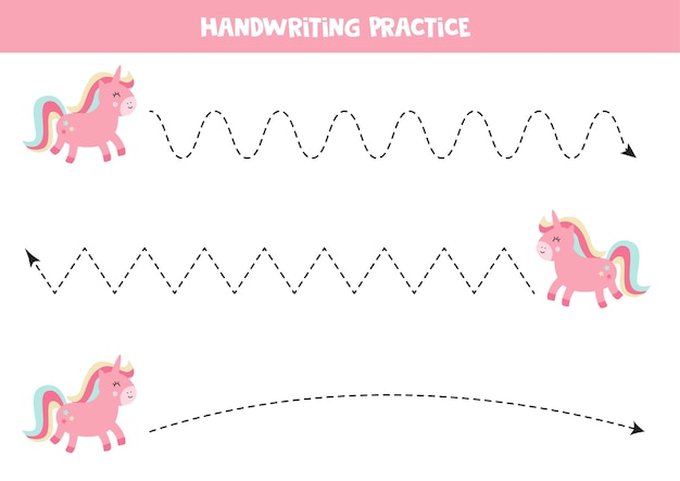 Premium Vector | Tracing lines with cute cartoon pink unicorn