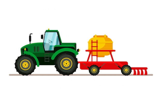 Tractor with seeder flat vector illustration Premium Vector