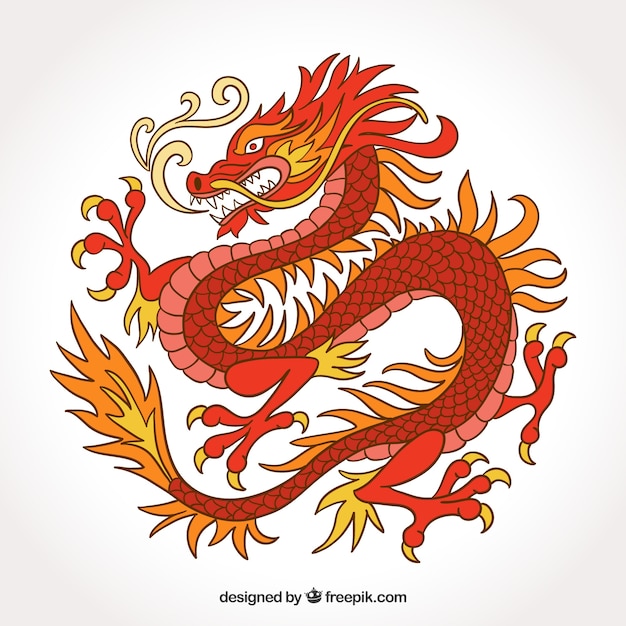 Traditional chinese dragon in hand drawn\
style