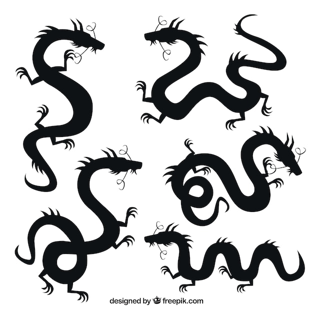 Download Traditional chinese dragon silhouette collection Vector ...
