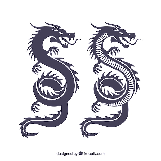 Download Traditional chinese dragon silhouette collection | Free Vector