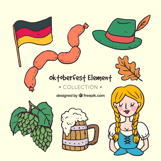 Traditional drawing of oktoberfest Vector Free Download