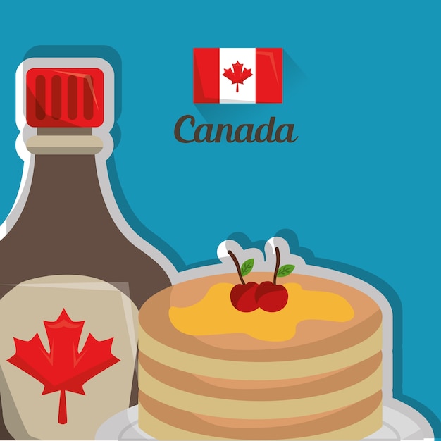 伝統的な食べ物カナダのパンケーキとメープルシロップの朝食 プレミアムベクター