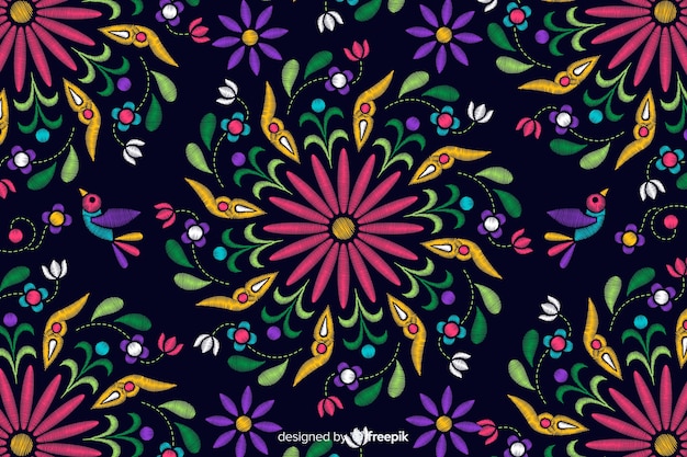 Traditional mexican embroidery background | Free Vector