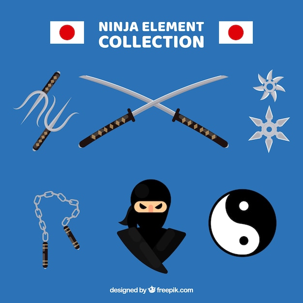 Traditional ninja element collection with flat design | Free Vector