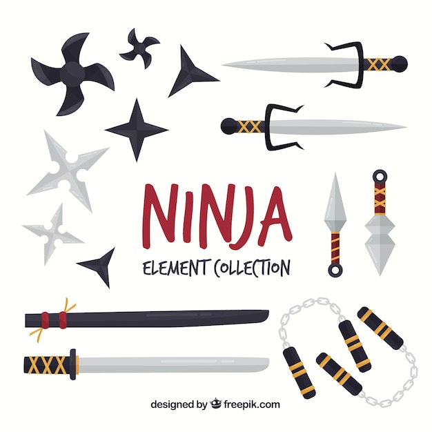 Free Vector | Traditional ninja element collection with flat design