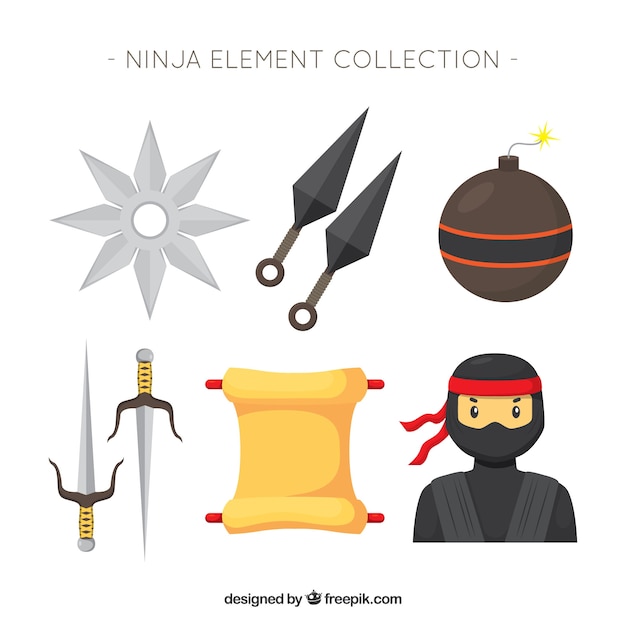 Traditional ninja element collection with flat
design