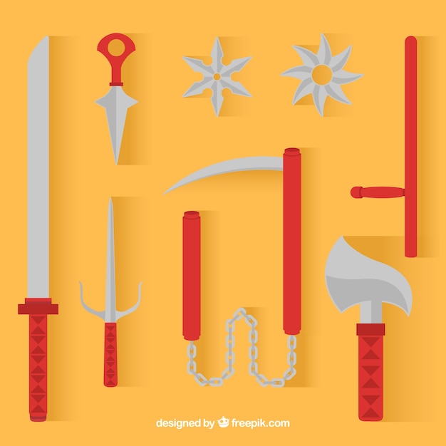 Free Vector | Traditional ninja element collection with flat design