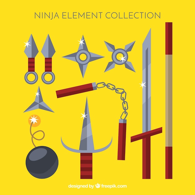 Free Vector | Traditional ninja element collection with flat design