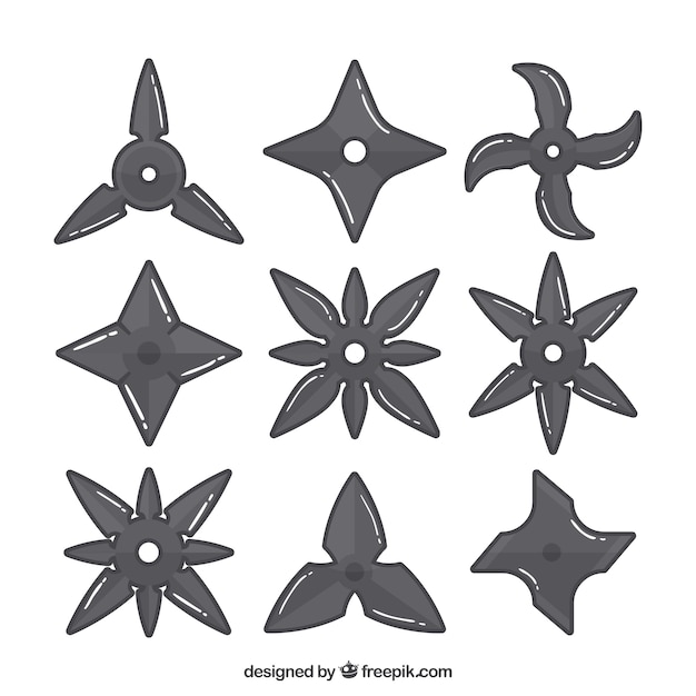 Traditional ninja star collection with flat
design
