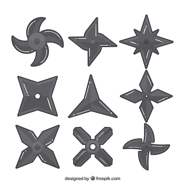Traditional ninja star collection with flat
design