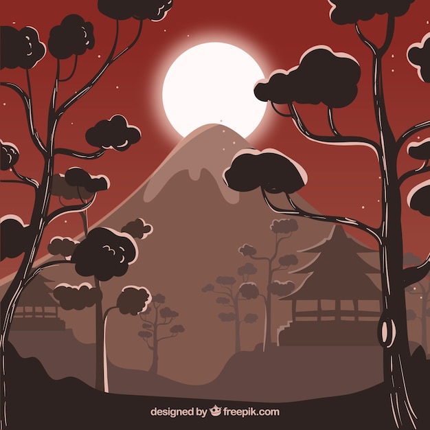 Traditional ninja warrior background with flat design Free Vector