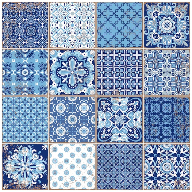  Traditional ornate portuguese tiles azulejos. vintage pattern for textile design. geometric mosaic,