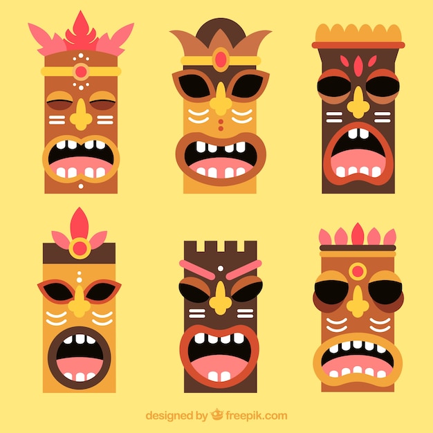 Traditional pack of wooden tribal masks