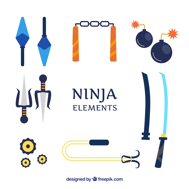 Free Vector | Traditional set of ninja elements with flat design