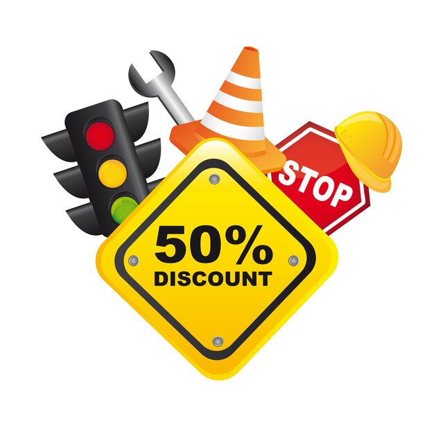 Traffic sale icons with yellow sign over white background vector Premium Vector