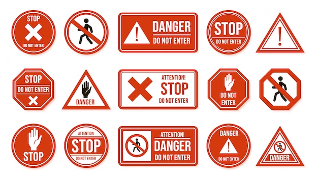 Premium Vector Traffic Stop Signs Do Not Enter Warning Traffic Road Sign Stop No Admittance Prohibitory Character Street Driving Directions Icons Transportation Forbidden Enforcement Symbols