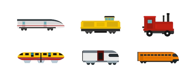 電車のアイコンを設定します 分離された鉄道ベクトルアイコンコレクションのフラットセット プレミアムベクター