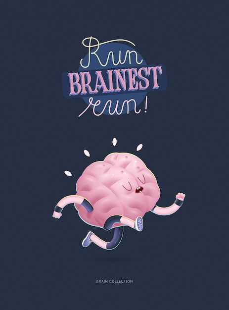 Train your brain poster with lettering, running Premium Vector