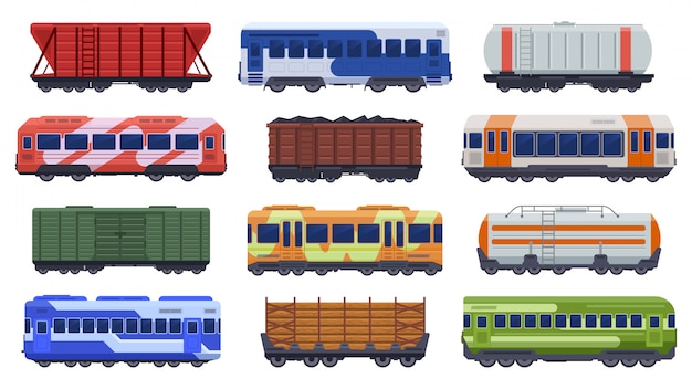 Premium Vector Trains Transportation Passenger And Freight Trains Steam Train Goods High Speed Trains Subway Underground Train Illustration Icons Set Cargo Fast Underground Van For Goods Coal And Wood