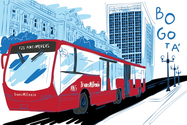 Transmilenio illustration in bogotá city | Premium Vector