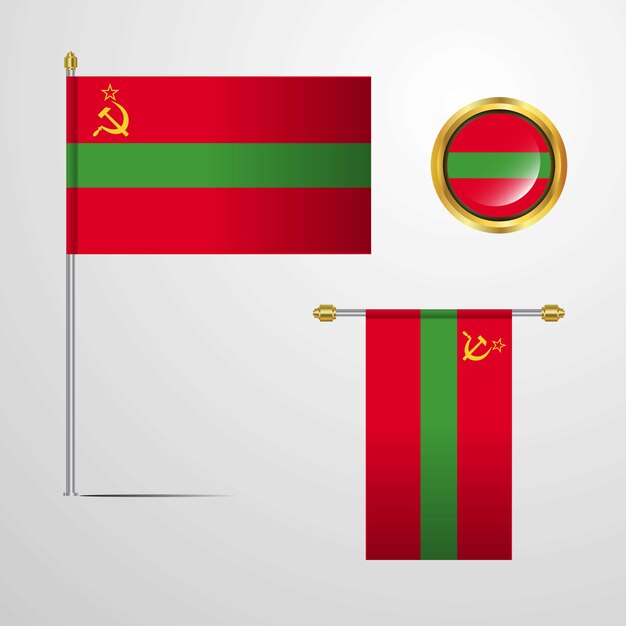 Download Transnistria waving flag design with badge vector | Premium Vector