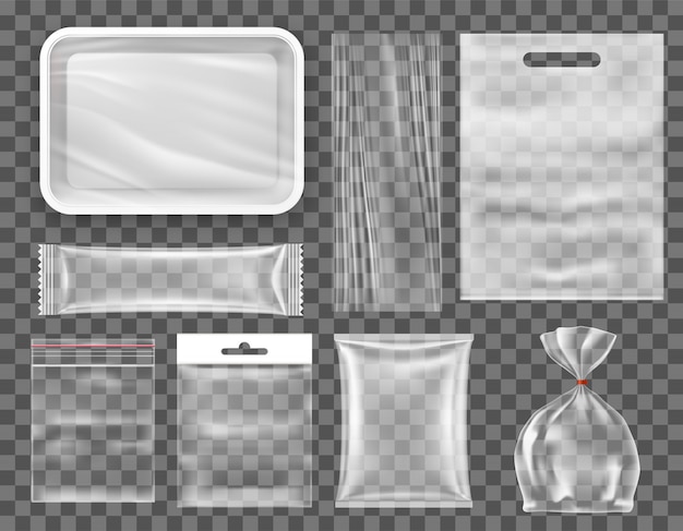 Download Premium Vector Transparent Empty Plastic Food Packaging Set Snack Production Mockup