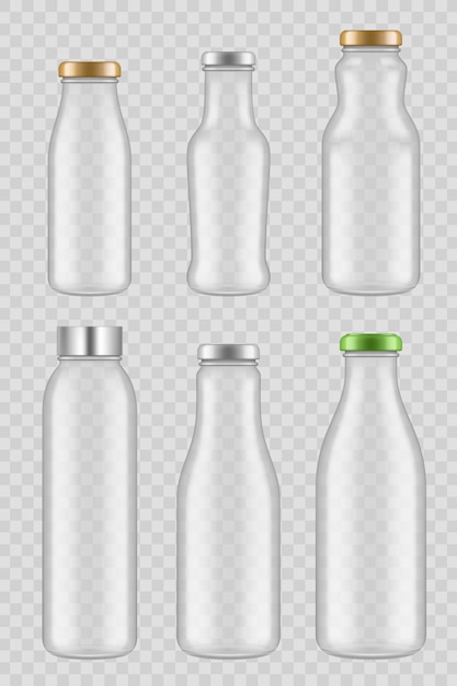 Download Premium Vector Transparent Glass Bottles Packages For Juice Milk Vector Mockup Isolated