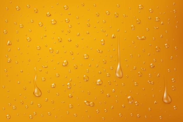 Premium Vector | Transparent water drops on the yellow surface