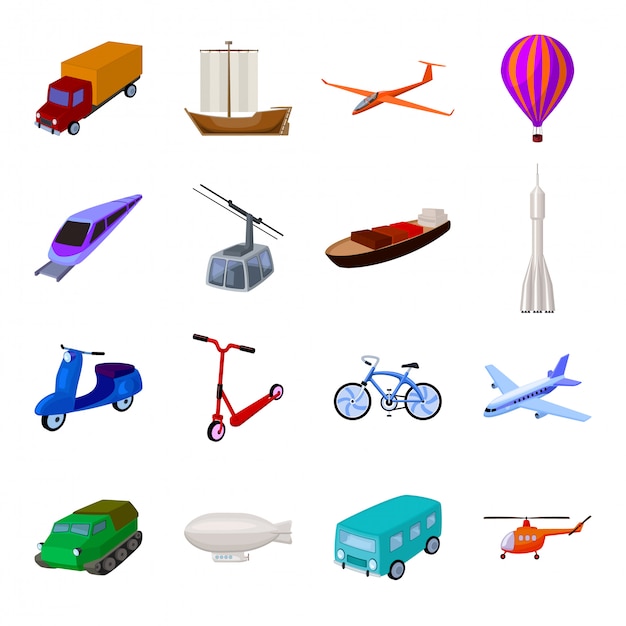 Premium Vector | Transportation cartoon set icon. illustration travel