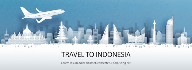 Travel advertising with travel to indonesia concept with panorama view