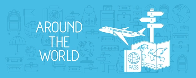 Travel around the world set icons | Premium Vector