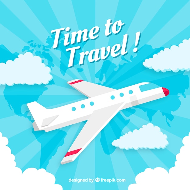 Travel background with airplane in flat
style