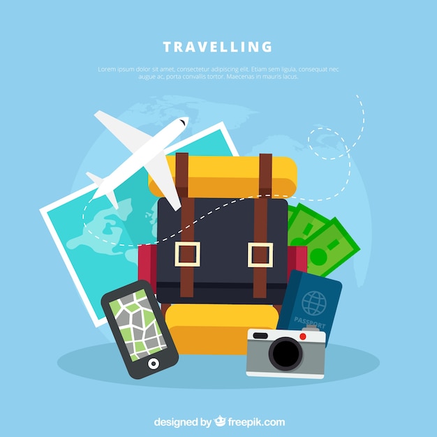 Free Vector | Travel background with luggage in flat style