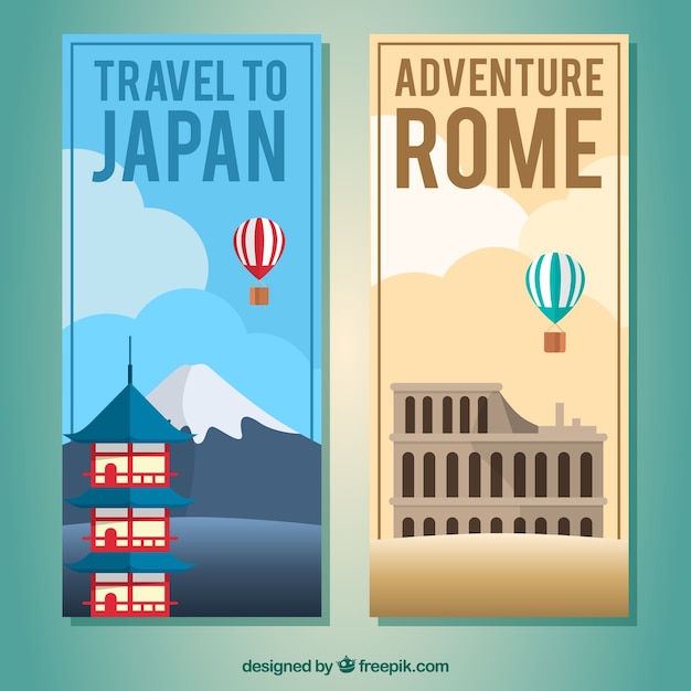 Travel banners in flat style | Free Vector