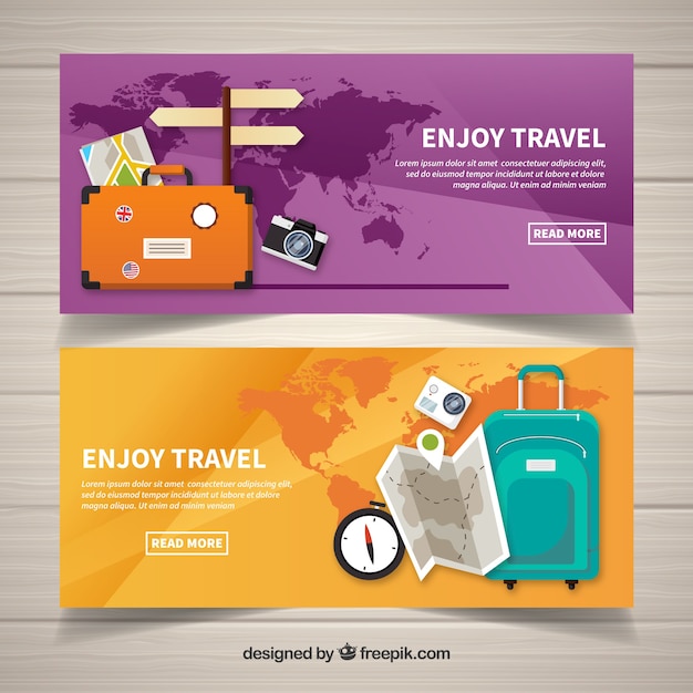 Free Vector | Travel banners with luggage in flat design