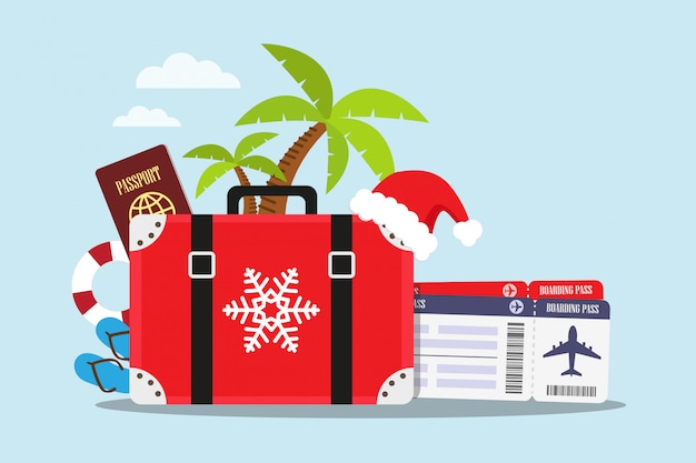 Download Travel to the beach in christmas holiday | Premium Vector