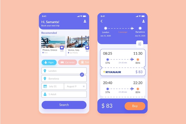 Free Vector | Travel booking app screens