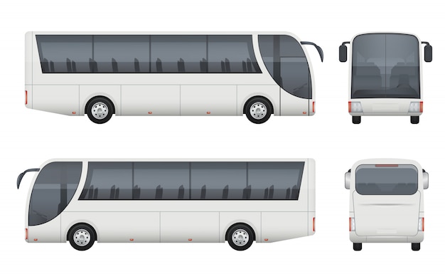 Download Travel bus realistic. tourism autobus mockup cargo car front side view pictures set isolated ...