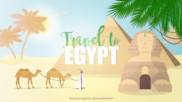 Premium Vector | Travel to egypt banner. egyptian sphinx, pyramids ...