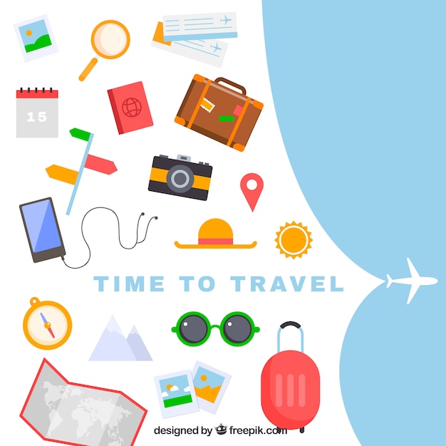 Free Vector | Travel elements background in flat style