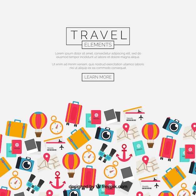 Travel elements background in flat style Free Vector Travel elements background in flat style Free Vector