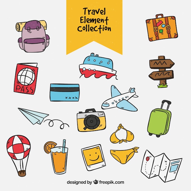 Free Vector Travel Elements Collection In Hand Drawn Style 3721