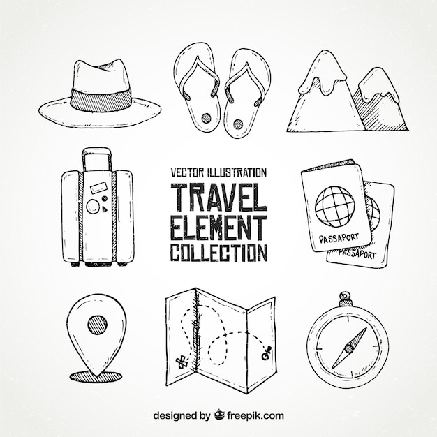 Free Vector | Travel elements collection in hand drawn style