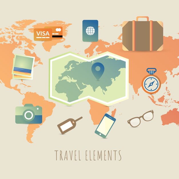 Elements Of My Vacation travel elements with flat design vector free Elements Of My Vacation travel elements with flat design vector free