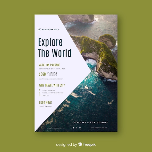 Free Vector | Travel flyer template with photo