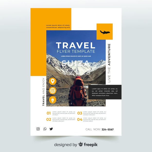 Free Vector | Travel flyer template with photo