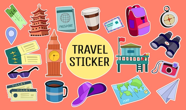 Premium Vector | Travel hand drawn stickers set