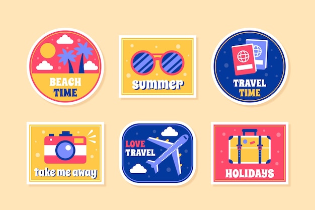 Download Free Vector | Travel/holidays sticker pack in 70s style